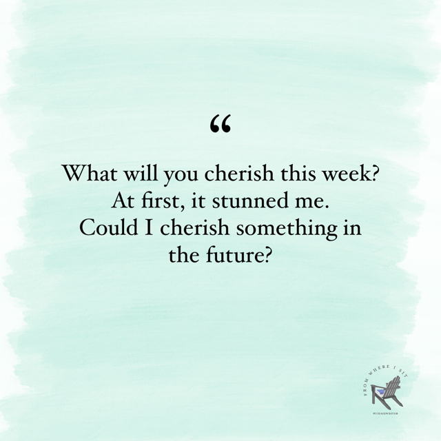 What will you cherish this week? At first, it stunned me. Could I cherish something in the future?